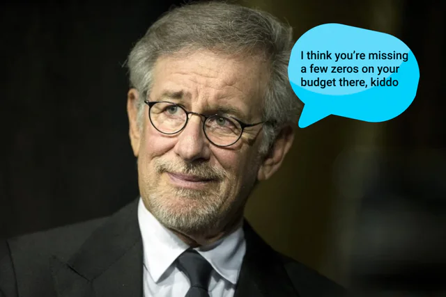 Film director in glasses beside a speech bubble saying he thinks you are missing a few zeros on your budget