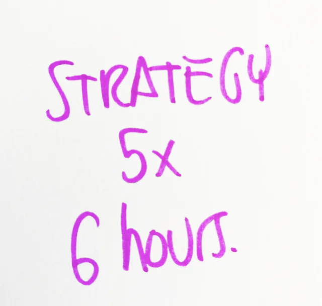 Handwritten note in purple marker: Strategy, 5x 6 hours.